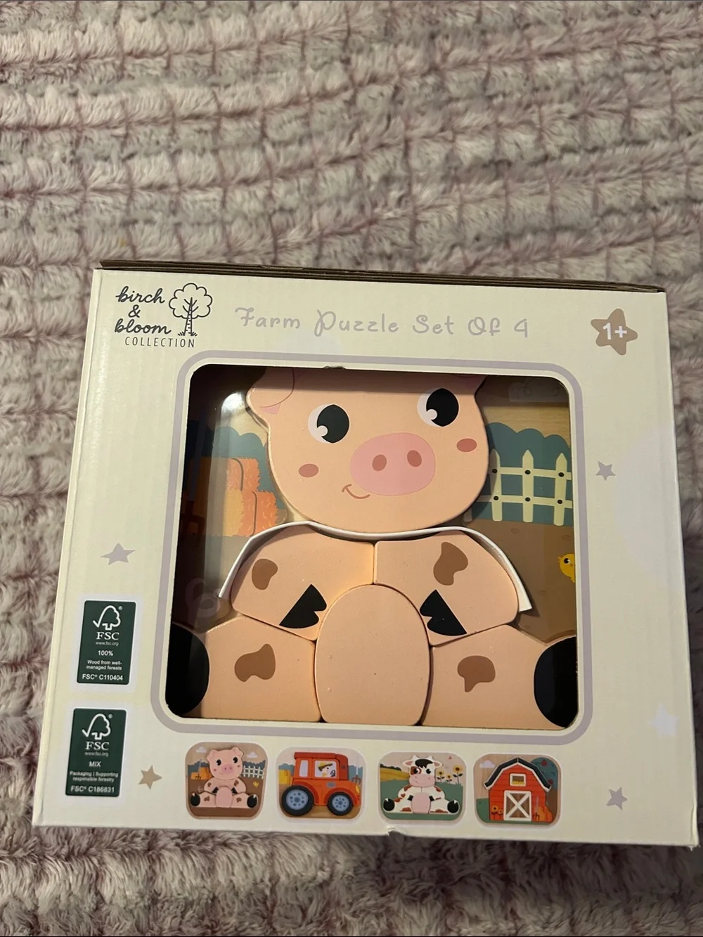 Birch & Bloom Collection wooden Farm Puzzle Set of 4 - Kids Toys new